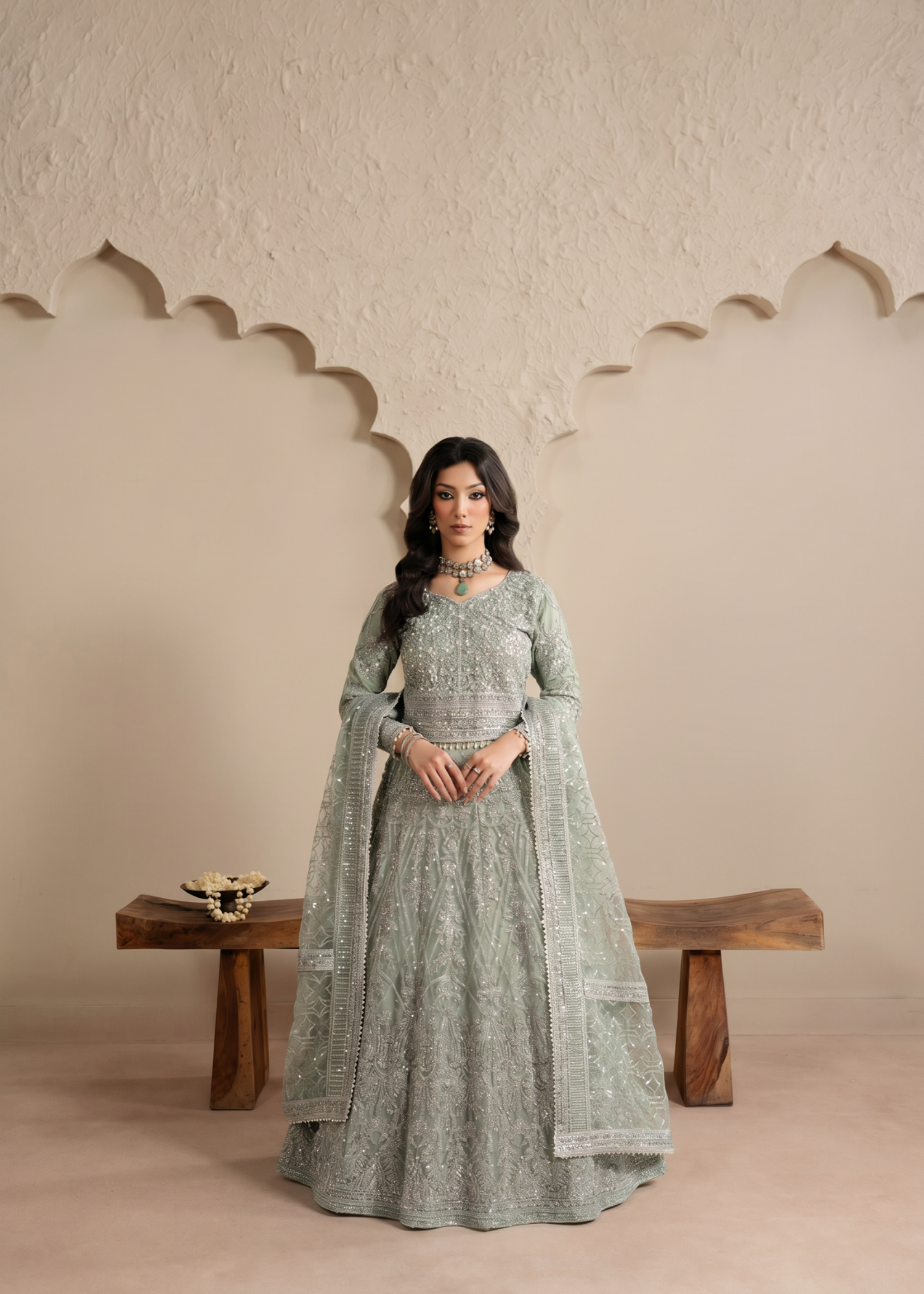 Ladies Geometric Embellished Net Lehenga Suit Online in UK USA Canada