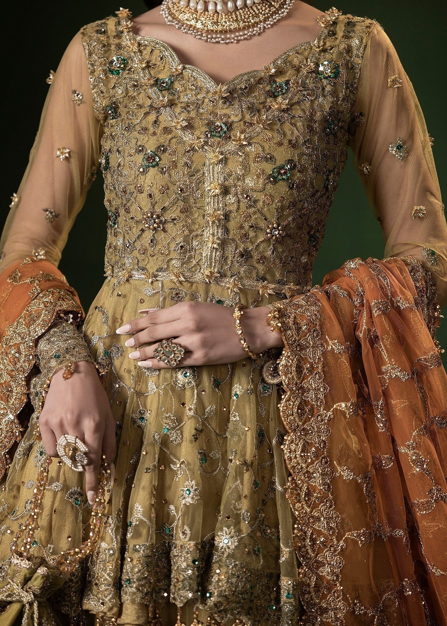 Ladies Gold Embellished Net Lehenga Set Online in UK USA Canada