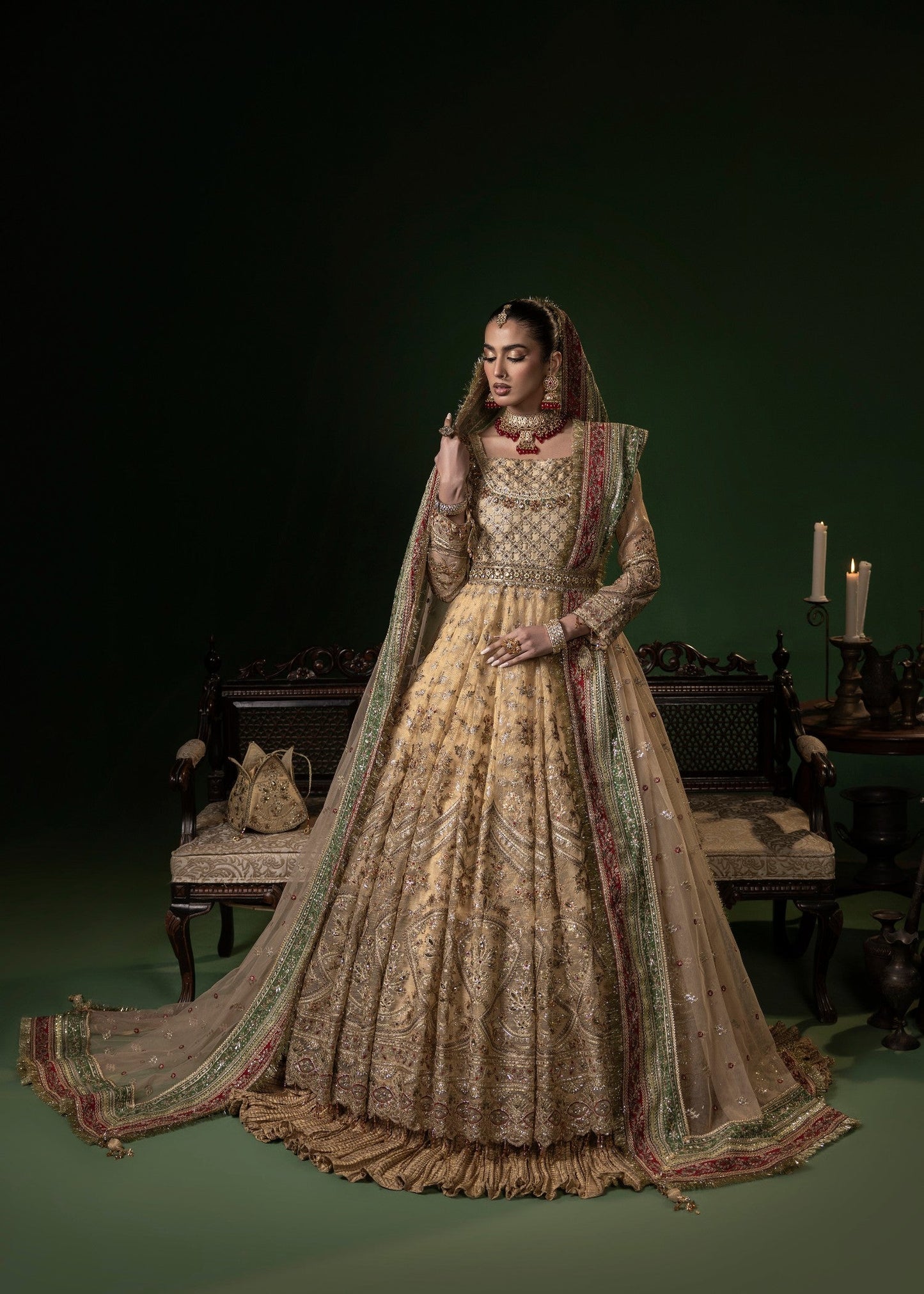 Ladies Gold Embellished Net Shalwar Kameez Online in UK USA Canada