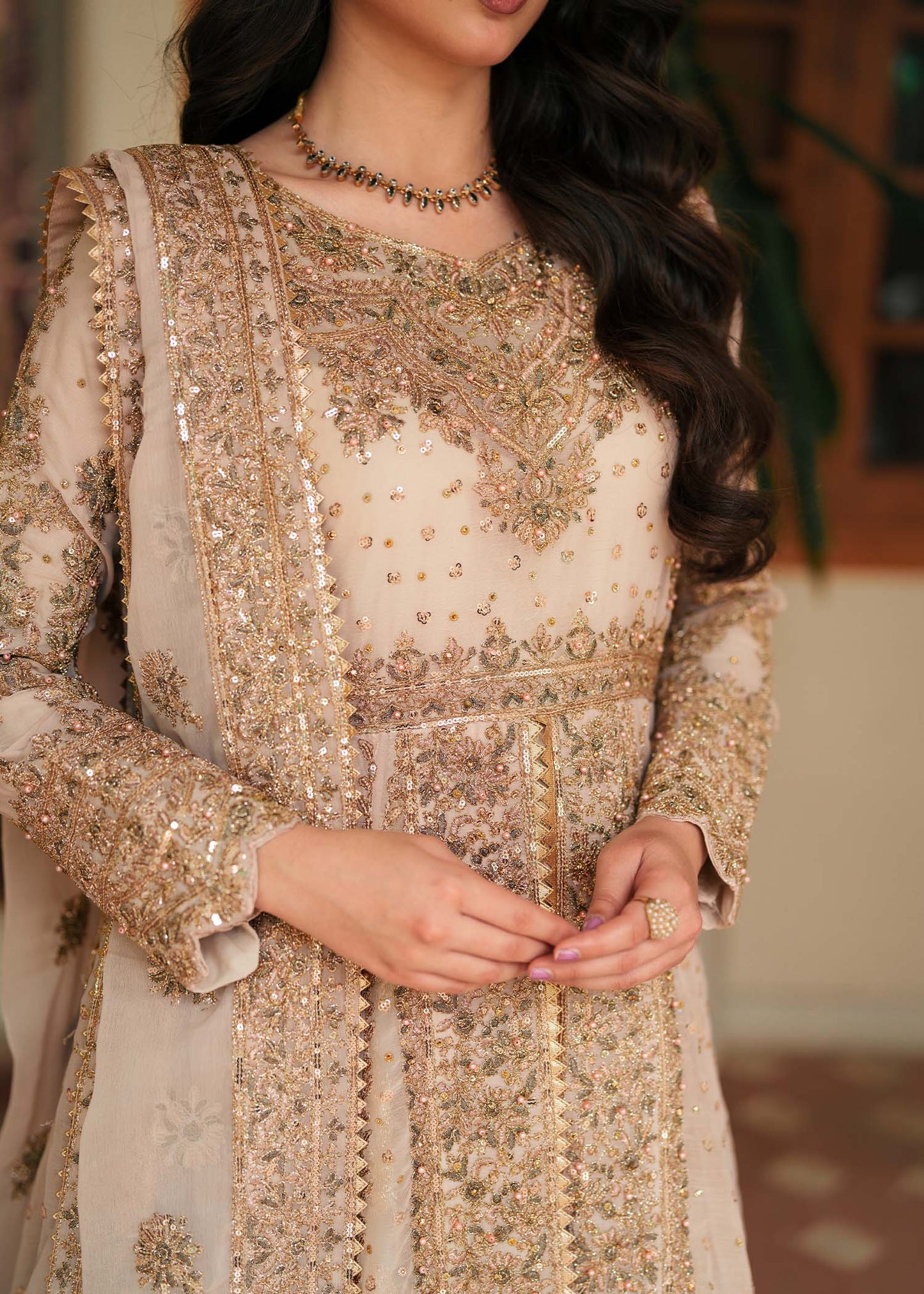 Ladies Gold Embroidered Shalwar Kameez Online in UK USA Canada