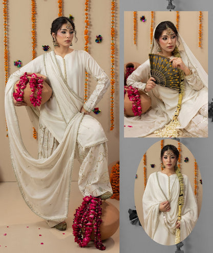 Ladies Gold Embroidered Silk Shalwar Kameez Online in UK USA Canada