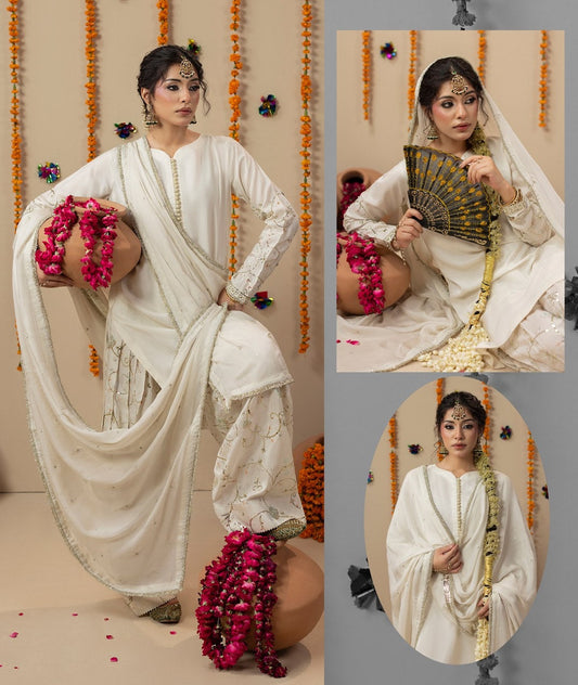 Ladies Gold Embroidered Silk Shalwar Kameez Online in UK USA Canada