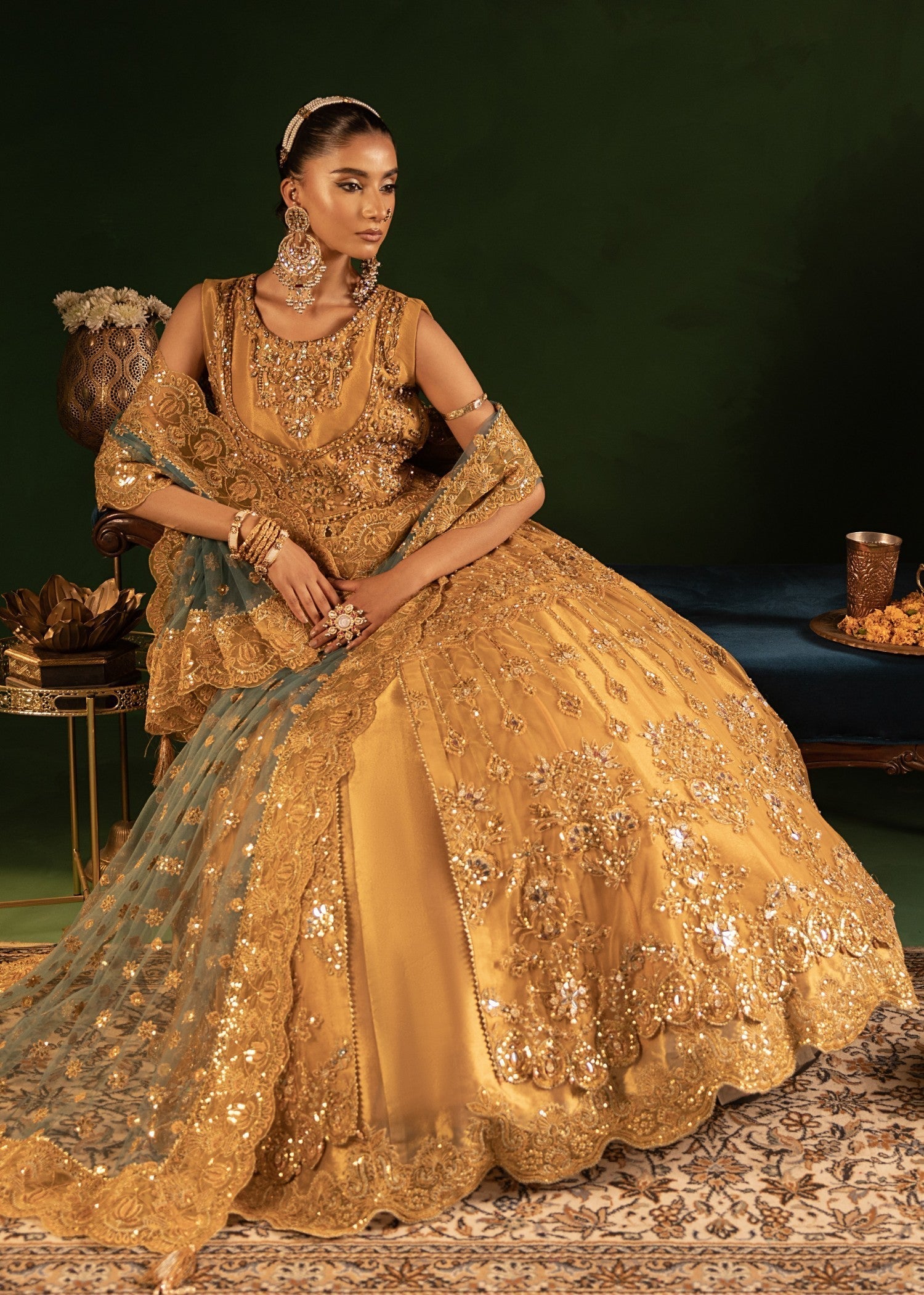 Ladies Gold Hand Embellished Net Salwar Suit Online in UK USA Canada