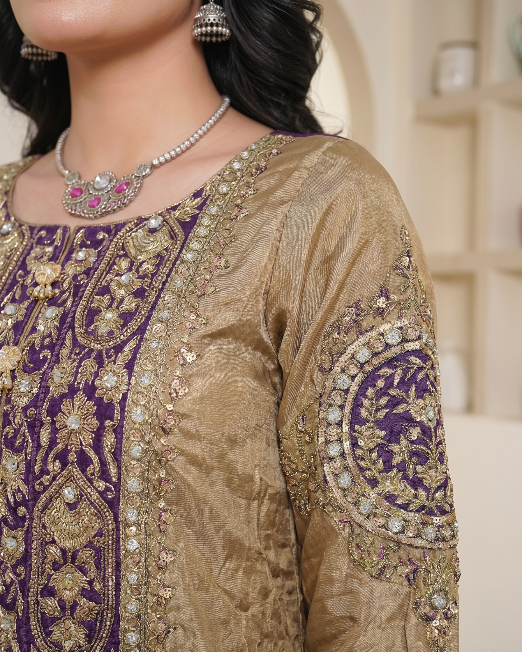 Ladies Gold Silk Viscose Trouser Suit Online in UK USA Canada