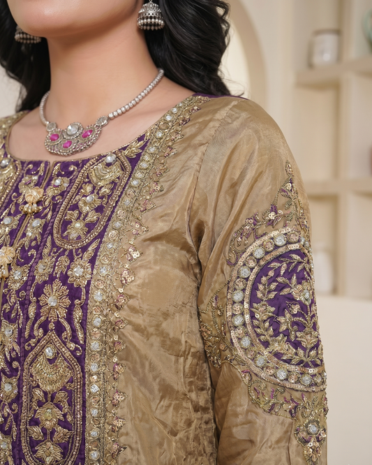 Ladies Gold Silk Viscose Trouser Suit Online in UK USA Canada