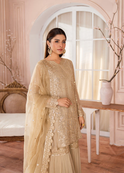 Ladies Gold Tilla Work Gharara Suit Online in UK USA Canada