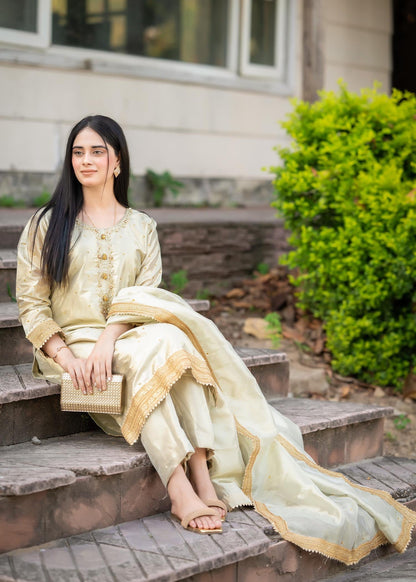 Ladies Gold Viscose Partywear Suit Online in UK USA Canada