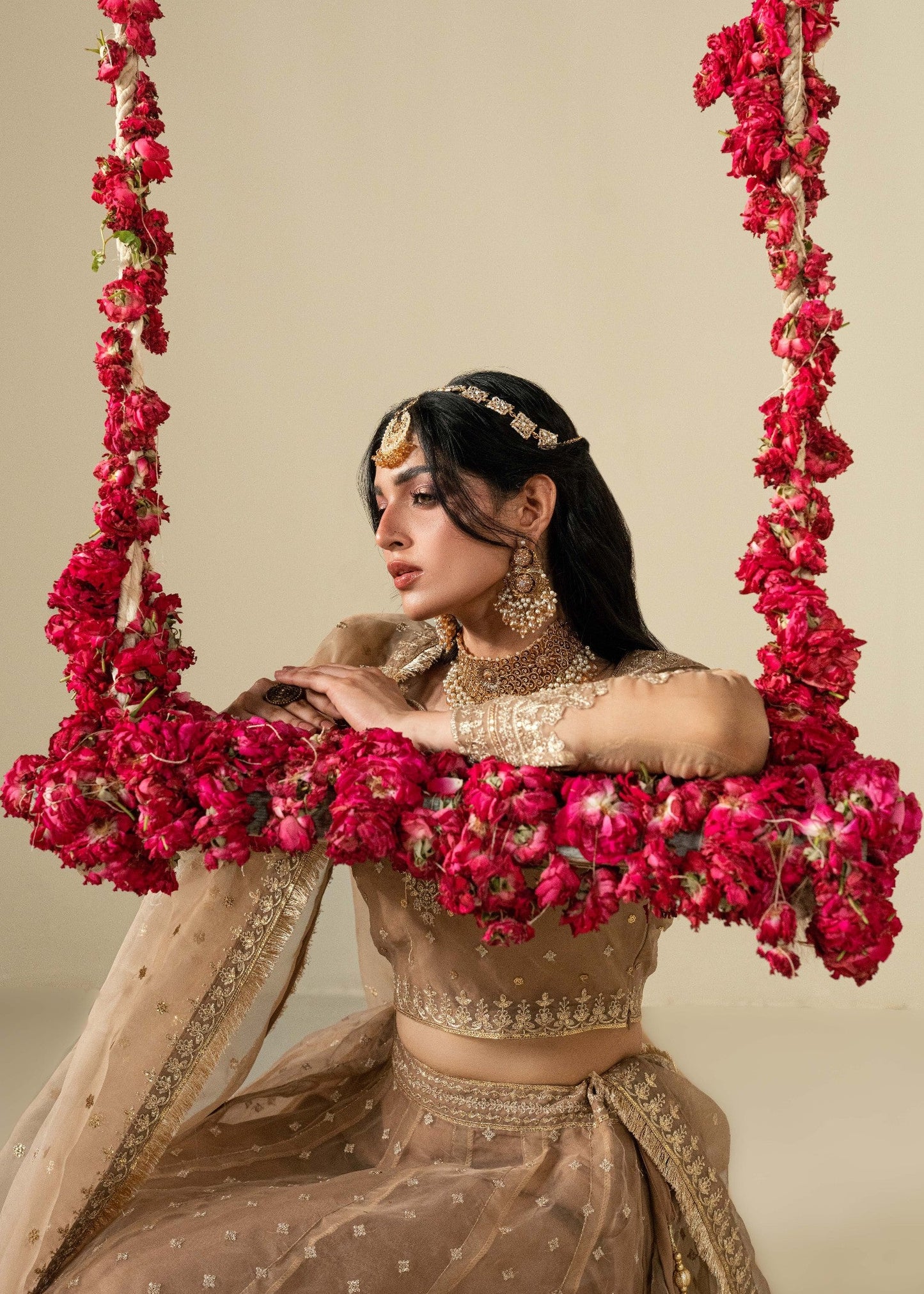 Ladies Golden Brown Embroidered Lehenga Suit Online in UK USA Canada