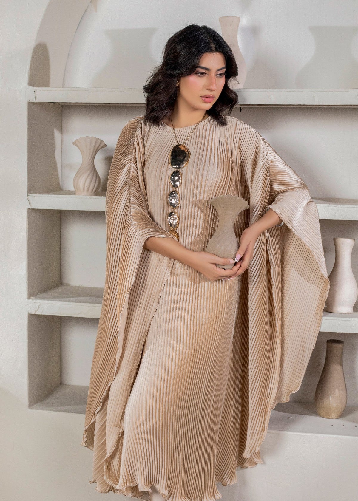 Ladies Goldenrod Charmuse Shamooz Kaftan Online in KSA Riyadh Saudi Arabia Oman Bahrain Qatar