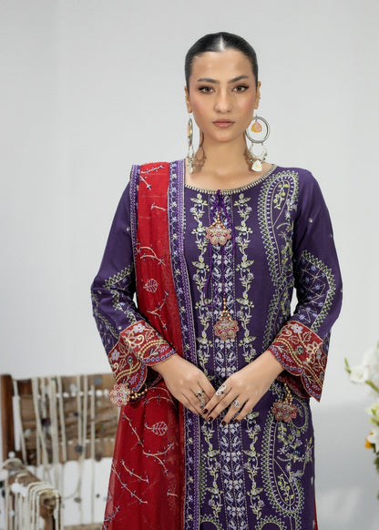 Ladies Grape Embroidered Silk Partywear Suit Online in UK USA Canada