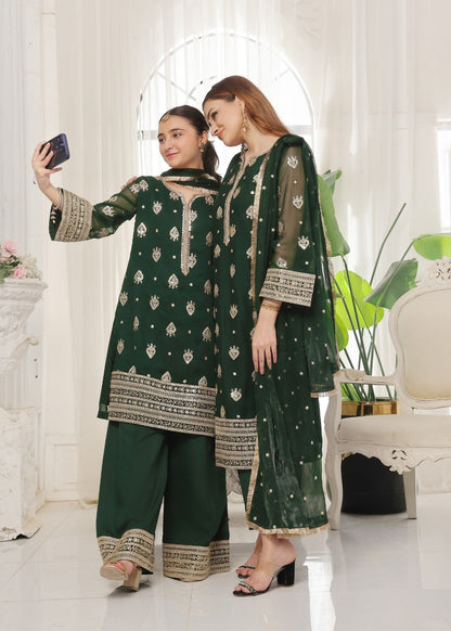 Ladies Green Chiffon Party Wear Suit Online in UK USA Canada