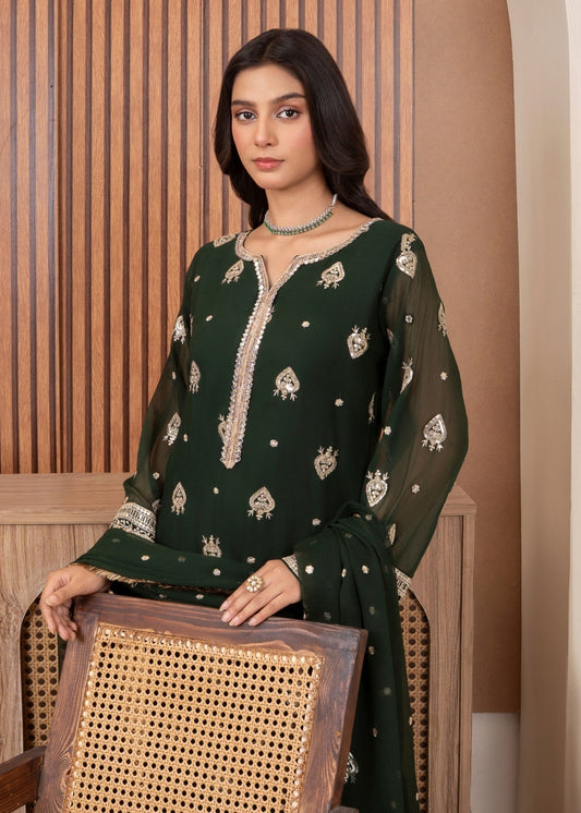 Ladies Green Embellished Chiffon Suit Online in UK USA Canada