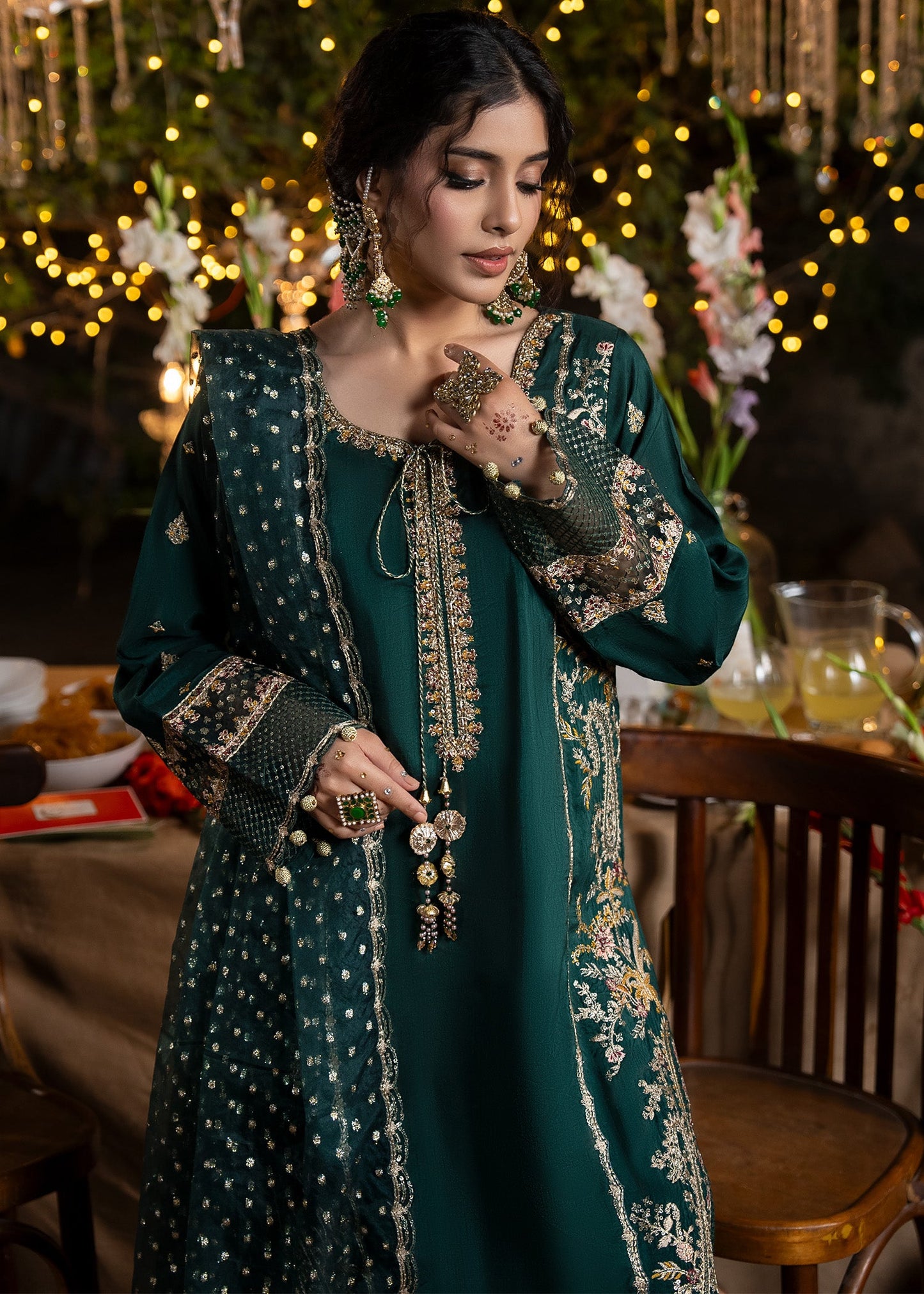 Ladies Green Embellished Raw Silk Shalwar Kameez Online in UK USA Canada