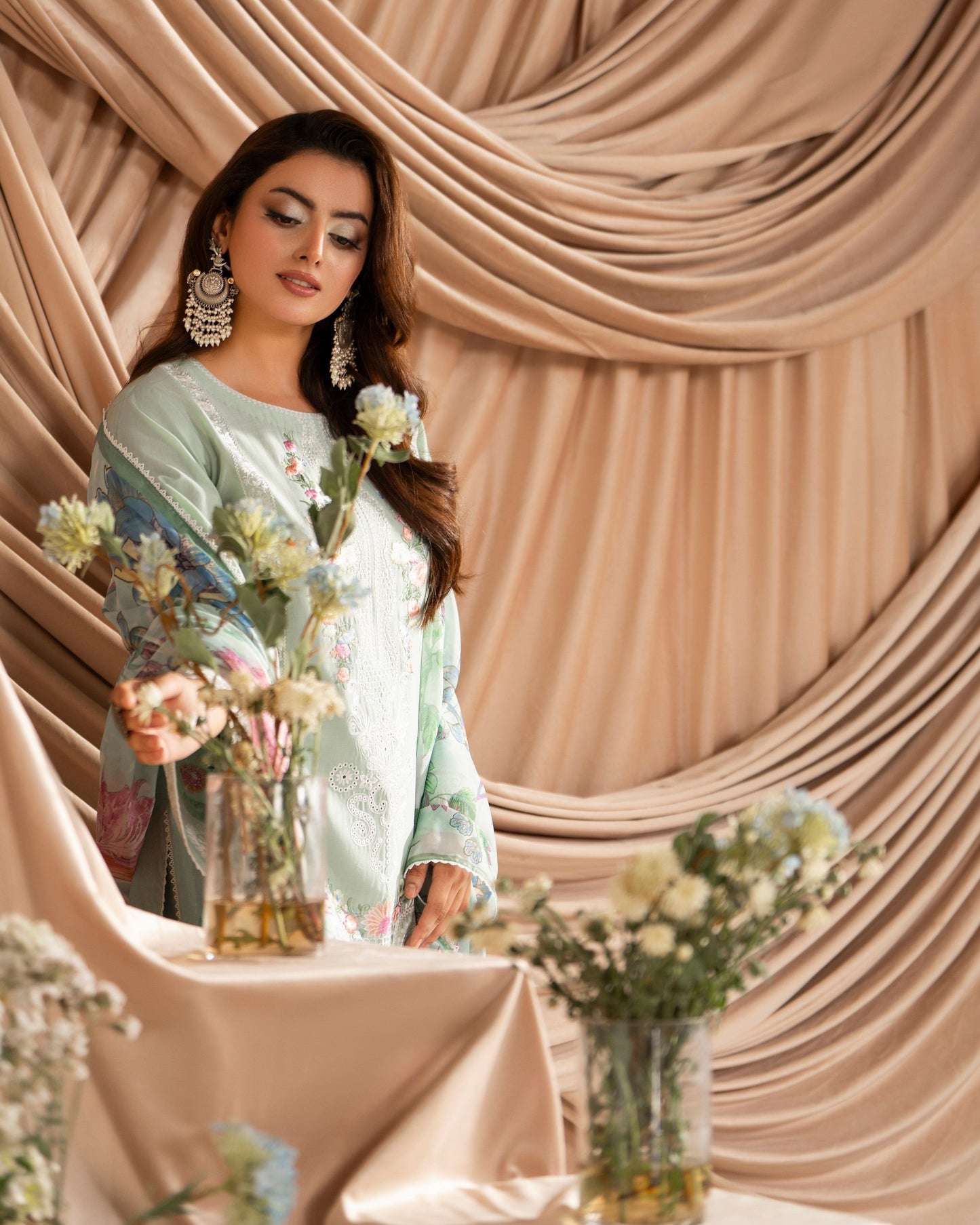 Ladies Green Embroidered Cotton Shalwar Kameez Online in UK USA Canada