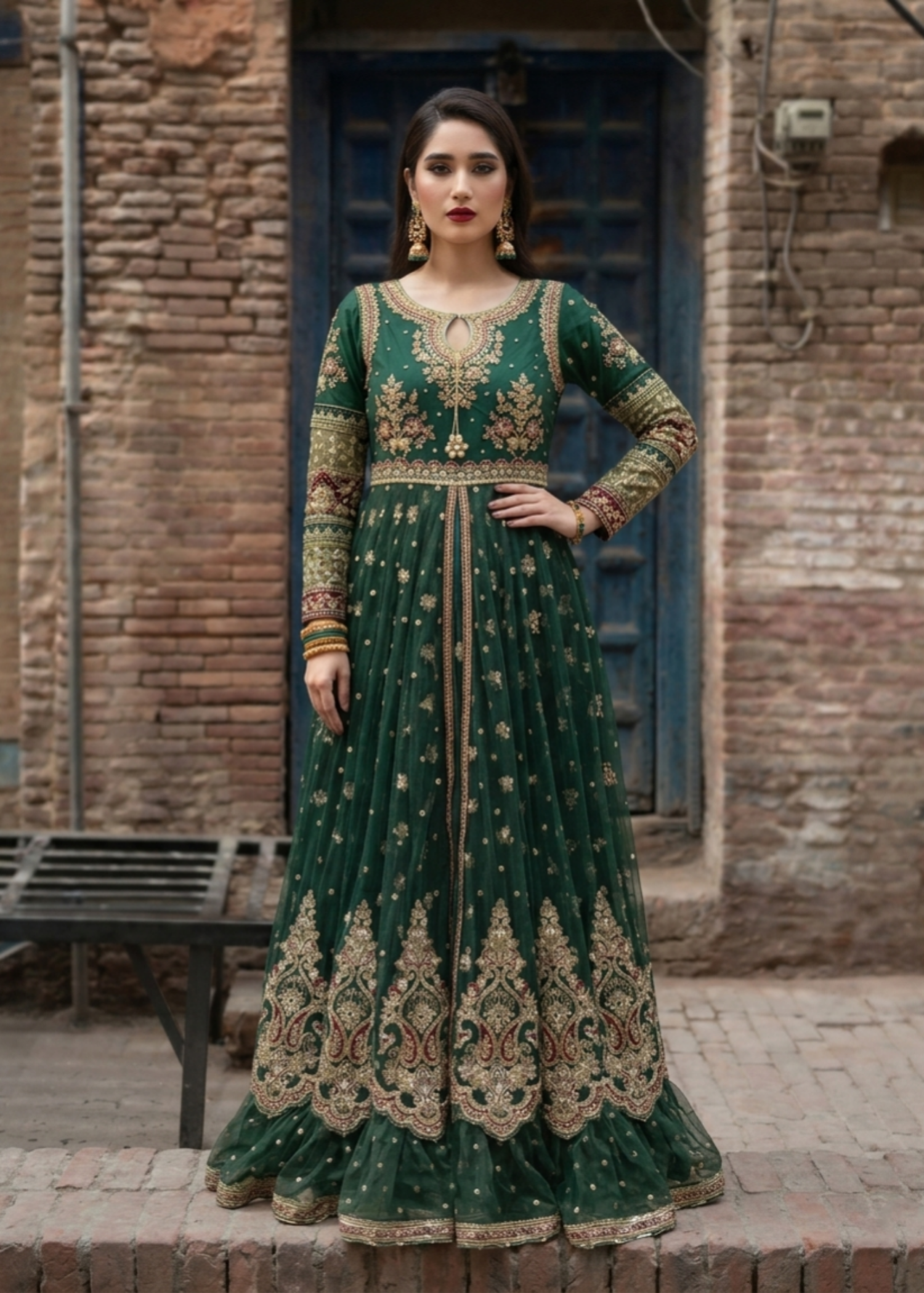 Ladies Green Embroidered Net Shalwar Kameez Online in UK USA Canada
