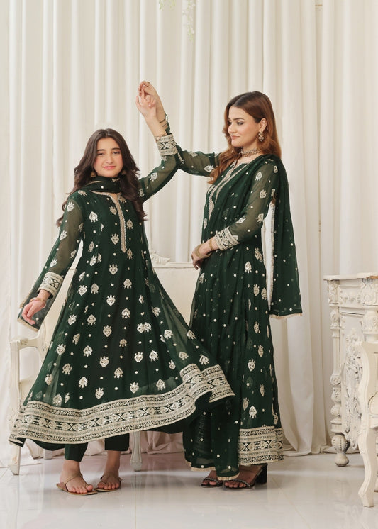 Ladies Green Embroidered Pishwas Suit Online in UK USA Canada