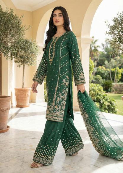 Ladies Green Embroidered Raw Silk Shalwar Kameez Online in UK USA Canada