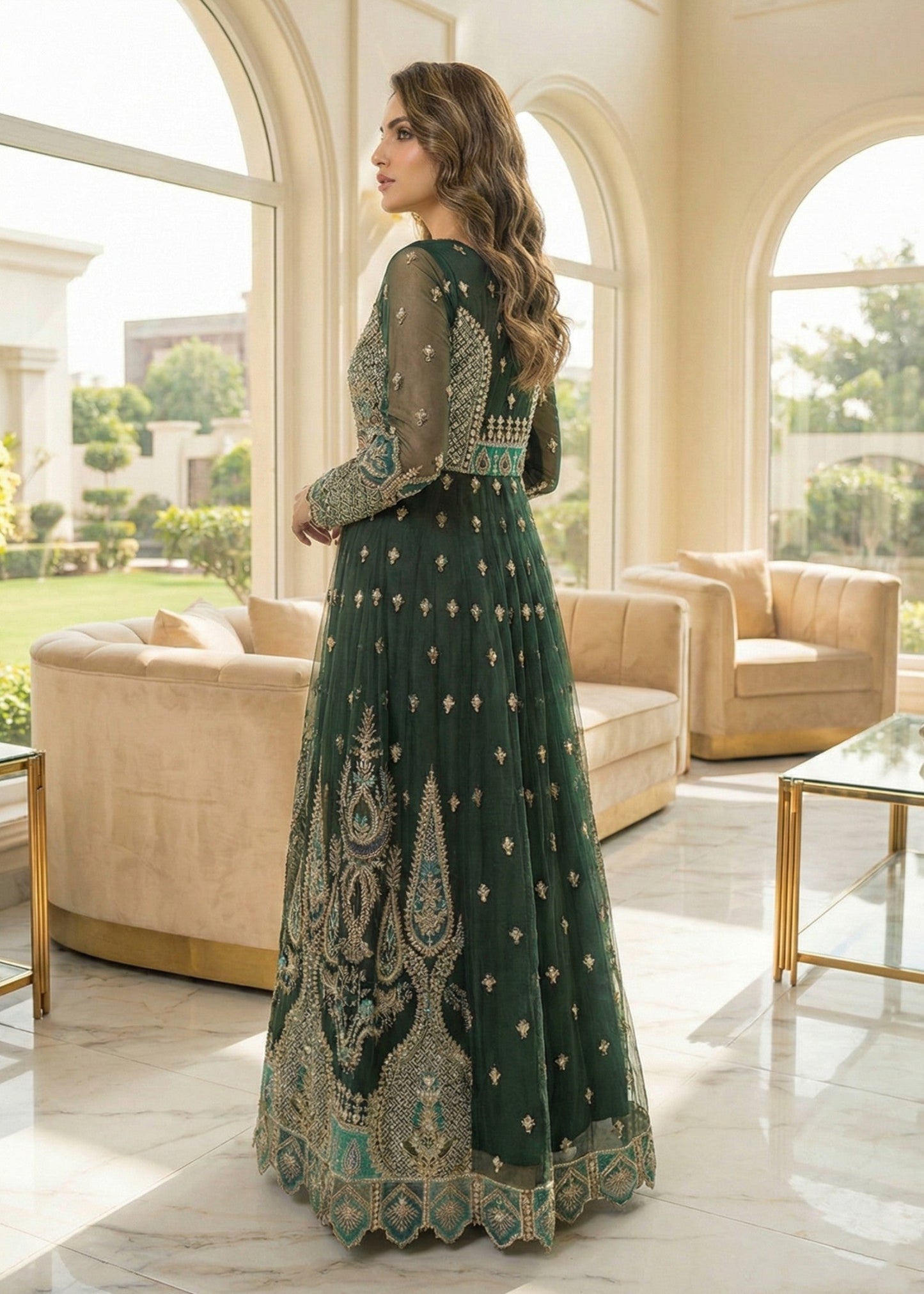 Ladies Green Embroidered Shalwar Kameez Online in UK USA Canada