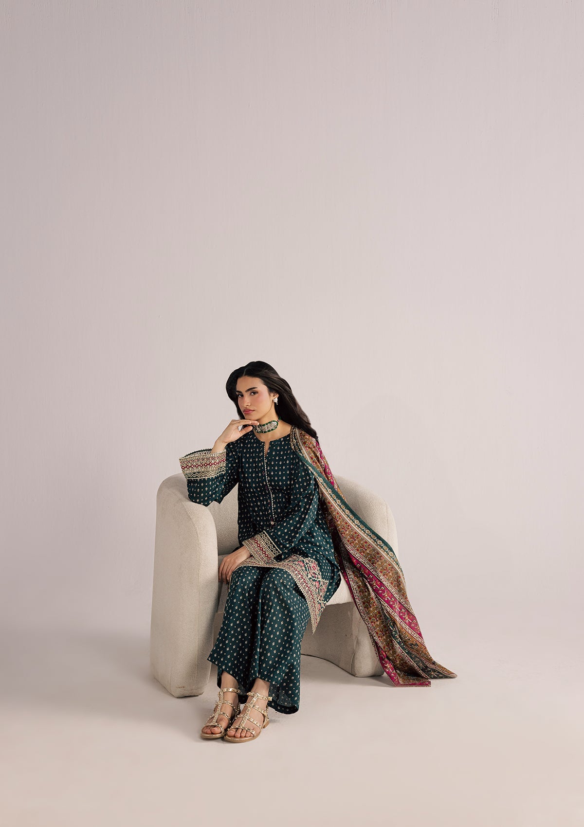 Ladies Green Lawn 3-Piece Suit Online in UK USA Canada