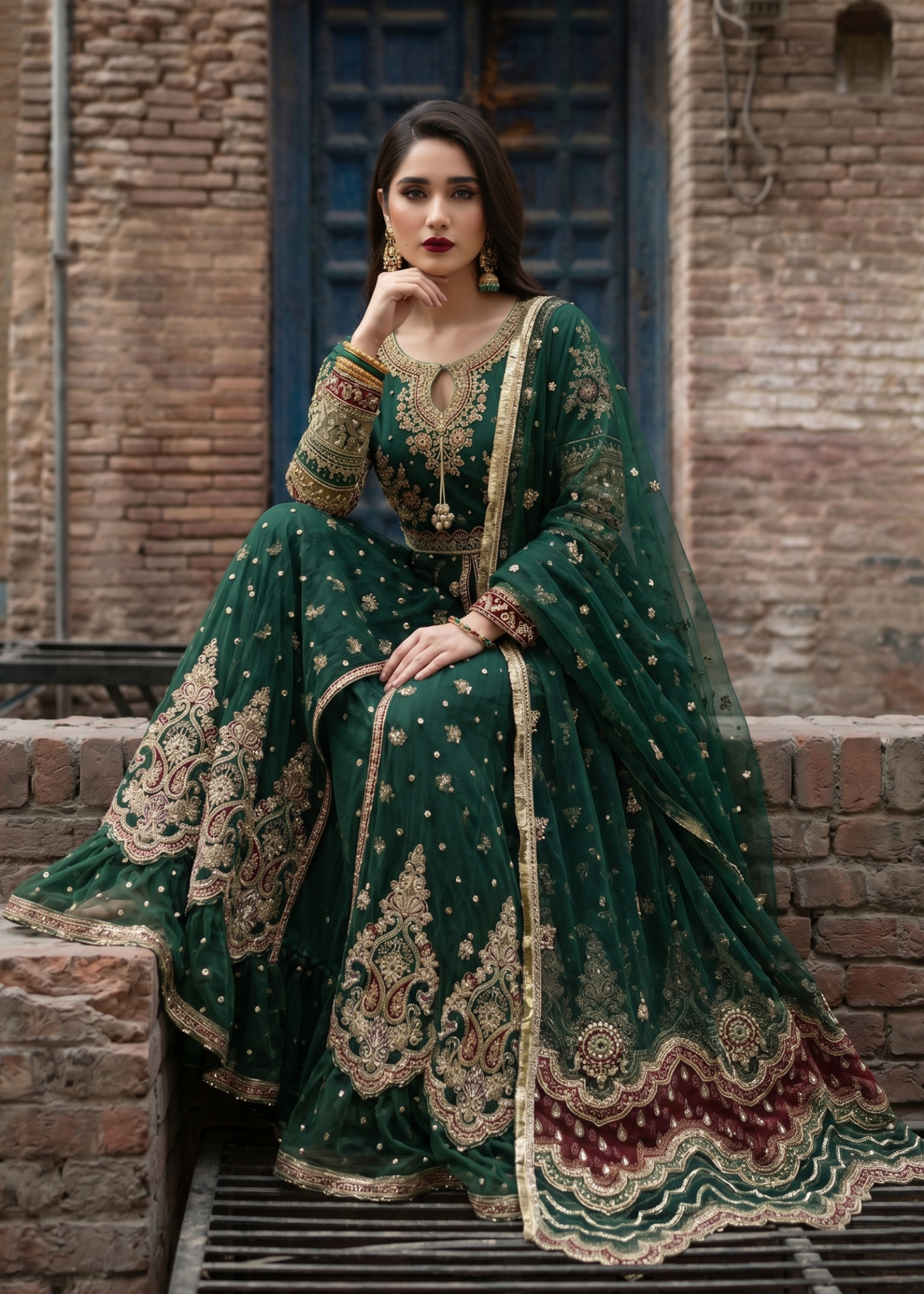Ladies Green Net Suit with Dupatta Online in UK USA Canada