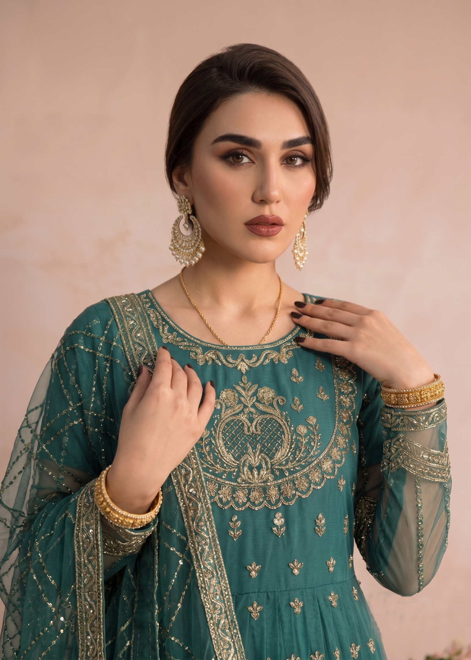 Ladies Green Organza Embroidered Shalwar Kameez Online in UK USA Canada