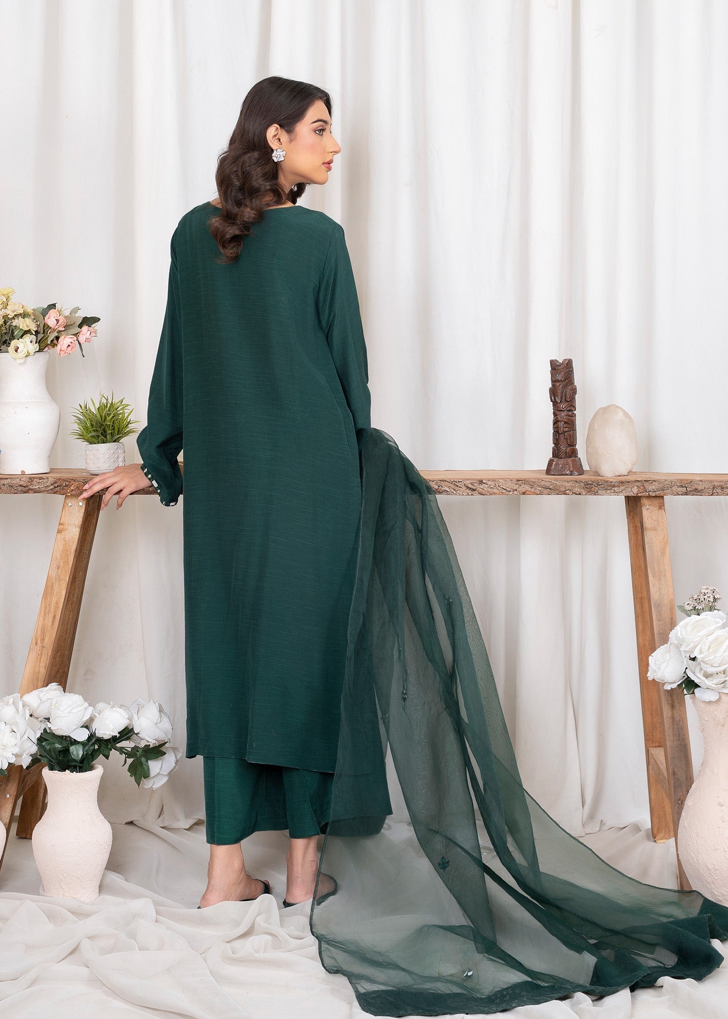 Ladies Green Raw Silk Festive Wear Shalwar Kameez Online in UK USA Canada