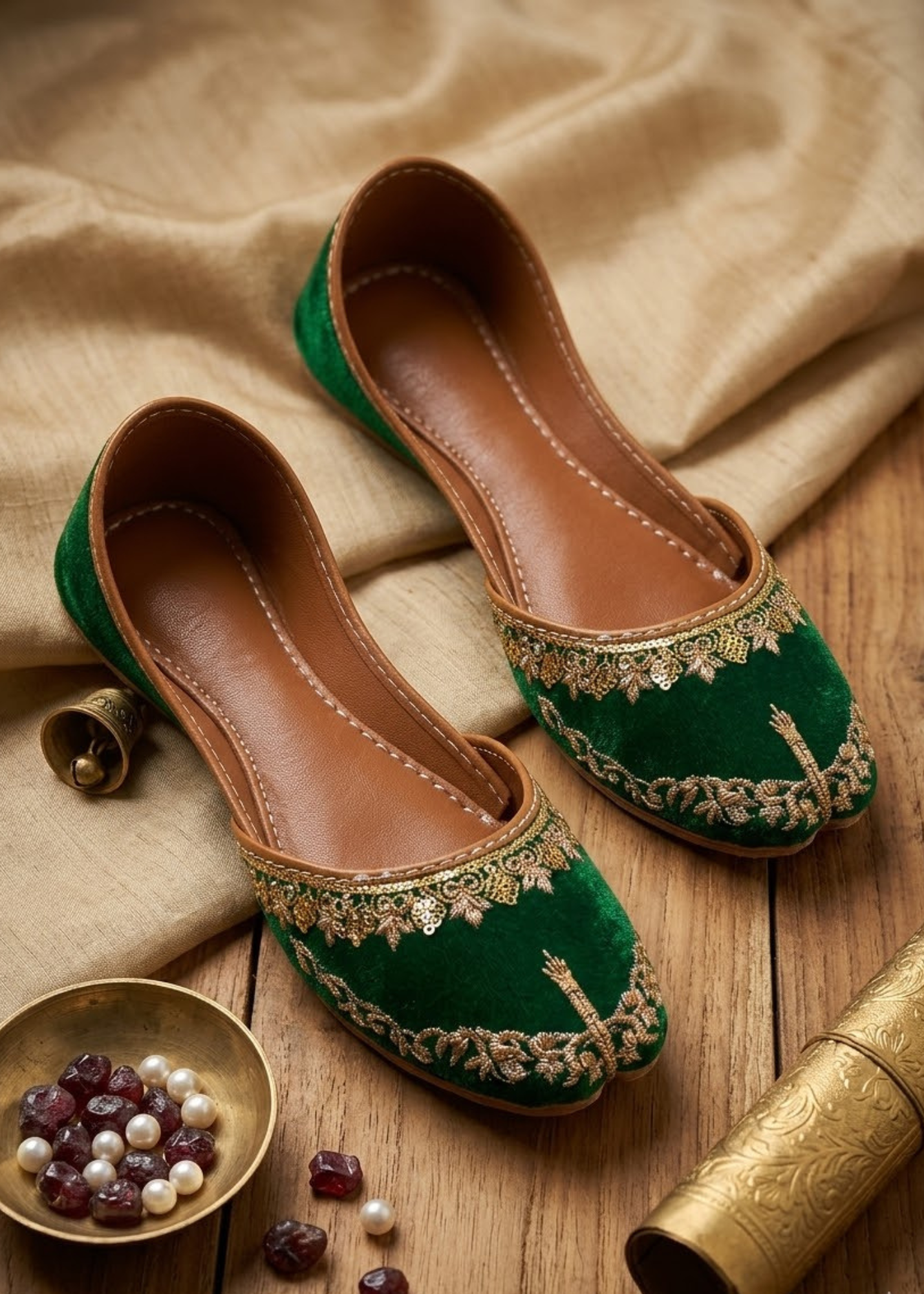 Ladies Green Velvet Jutti Online in KSA Riyadh Saudi Arabia Oman Bahrain Qatar