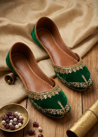 Ladies Green Velvet Jutti Online in KSA Riyadh Saudi Arabia Oman Bahrain Qatar
