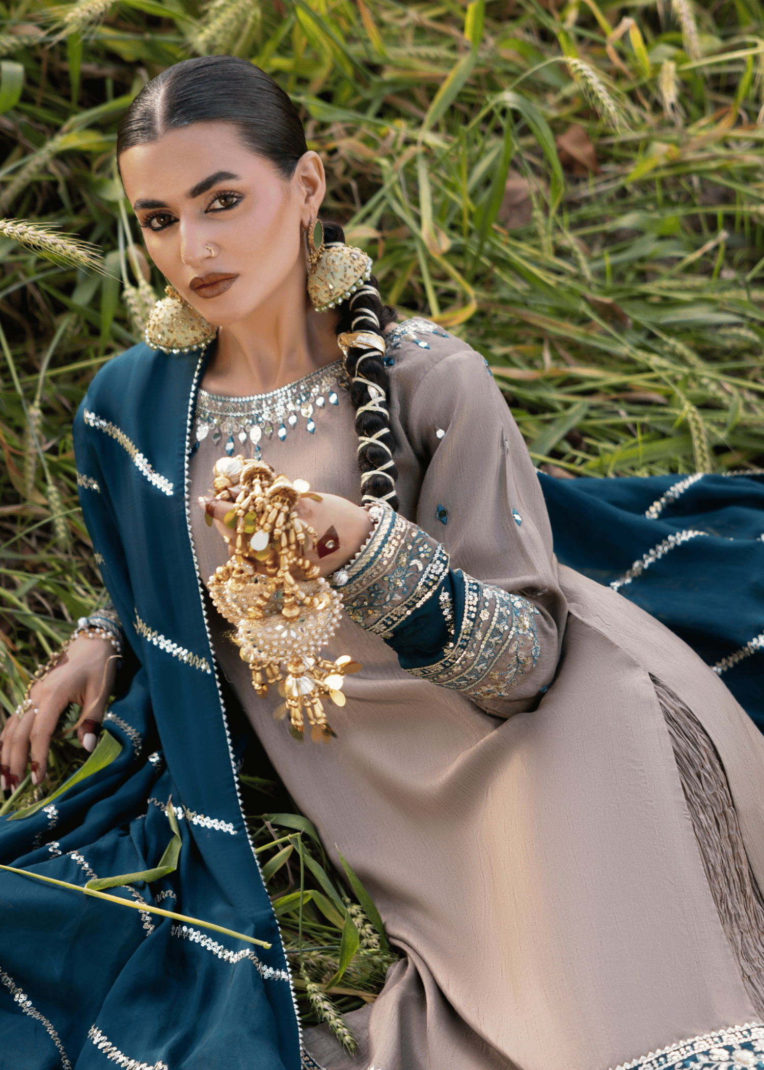 Ladies Grey Adda Work Sharara Suit Online in UK USA Canada