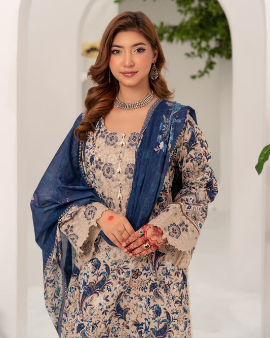 Ladies Grey Embroidered Lawn Shalwar Kameez Online in UK USA Canada