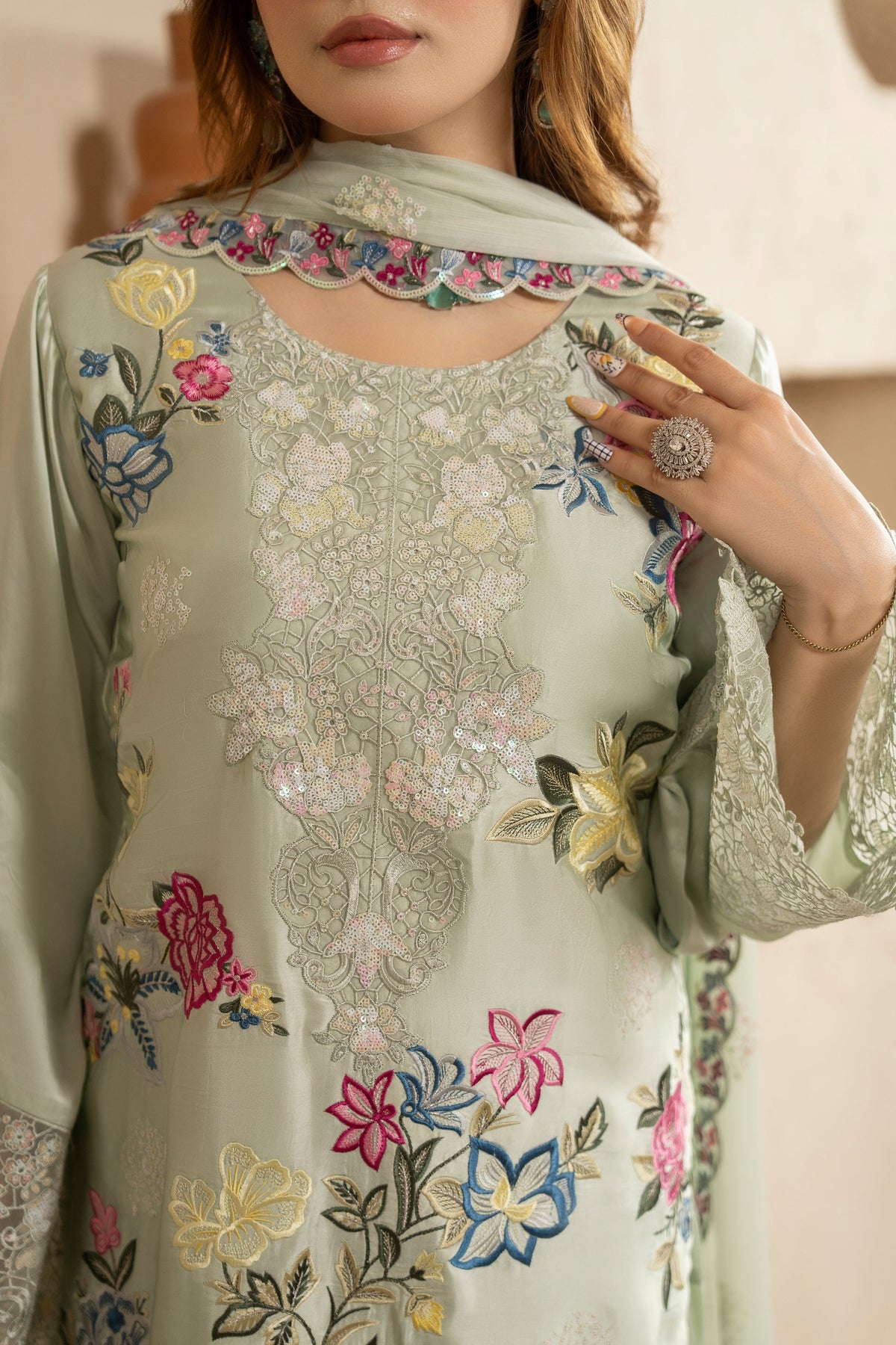 Ladies Grey Embroidered Russian Grip Shalwar Kameez Online in UK USA Canada