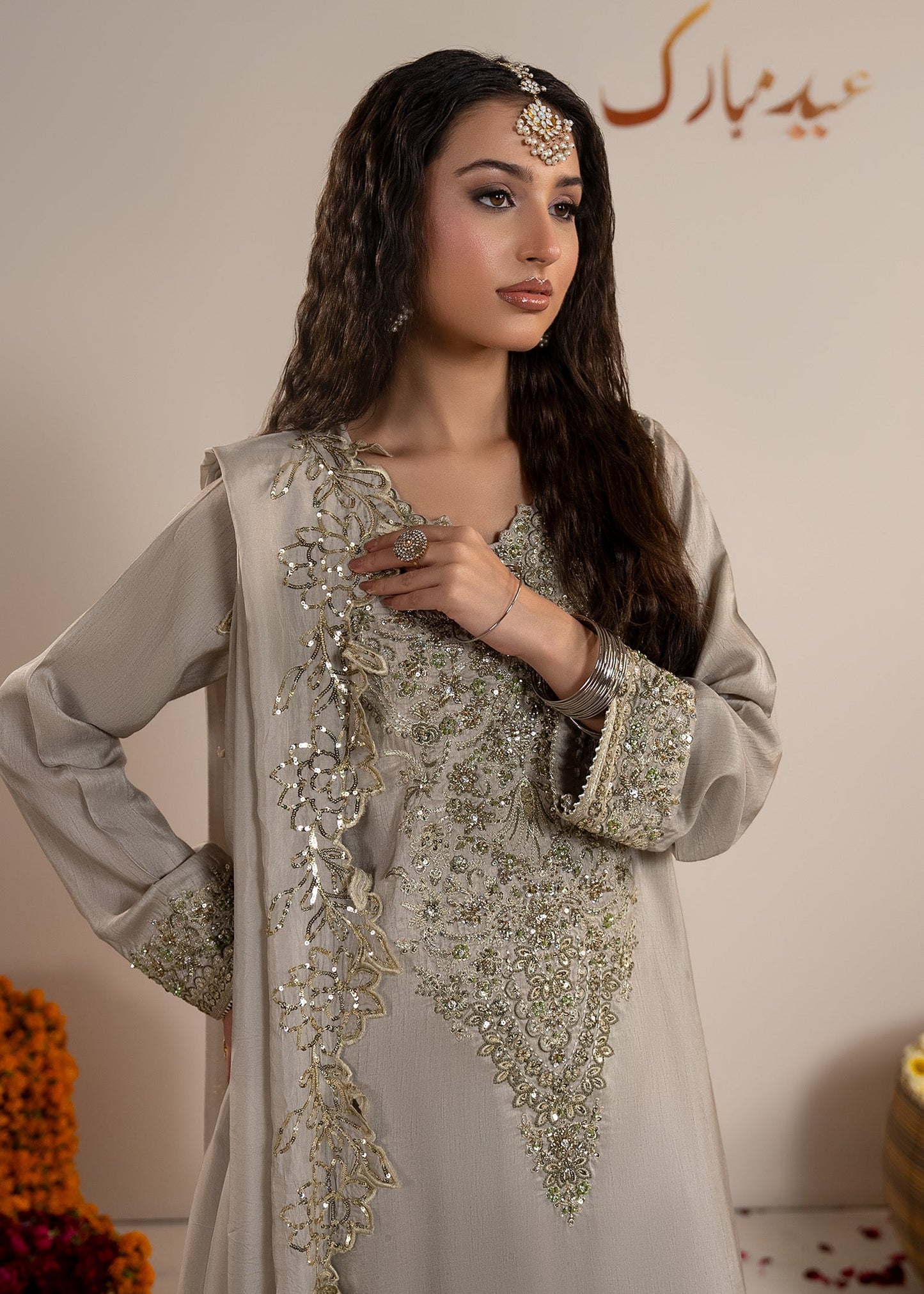 Ladies Grey Embroidered Wedding Sharara Online in UK USA Canada
