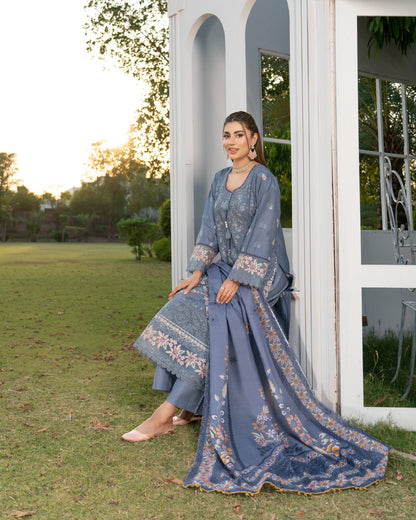Ladies Grey Heavy Embroidery Lawn Dress Online in UK USA Canada
