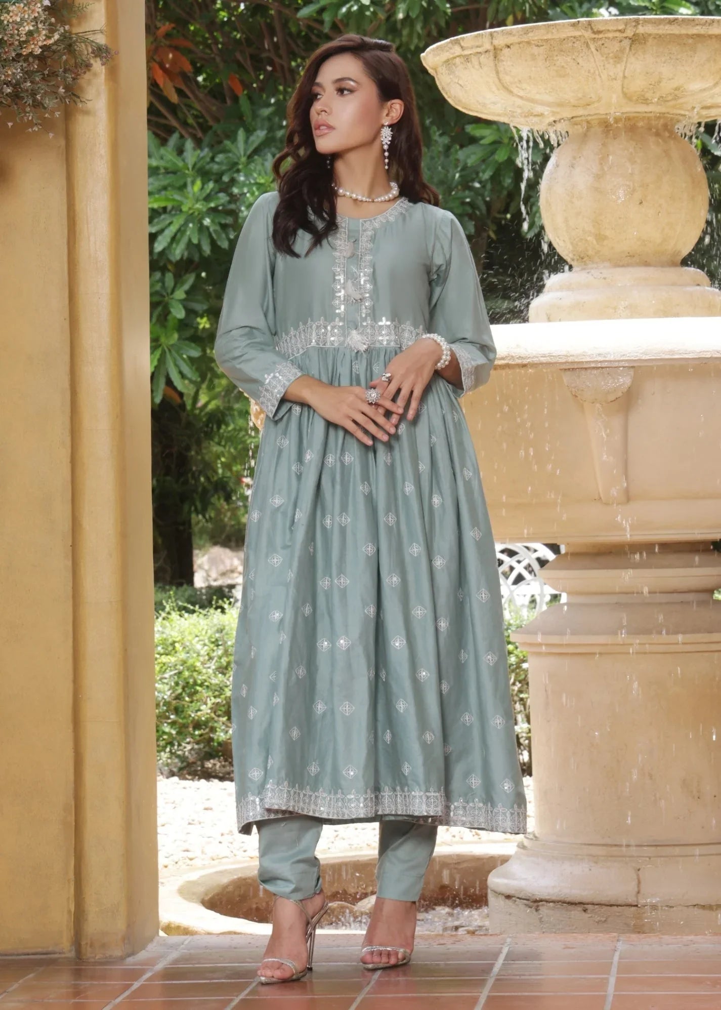 Ladies Grey Lawn Cotton Embroidered Kurta Set Online in Sri Lanka India Australia