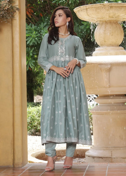 Ladies Grey Lawn Cotton Embroidered Kurta Set Online in Sri Lanka India Australia