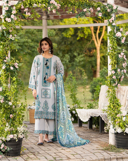Ladies Grey Thread Work Silk Dupatta Suit Online in UK USA Canada