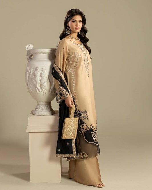 Ladies Hand Embellished Gold Raw Silk Shalwar Kameez Online in UK USA Canada