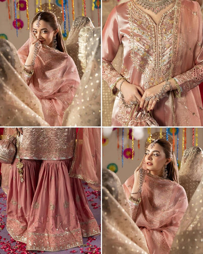 Ladies Hand Embellished Lama Tissue Gharara Online in UK USA Canada