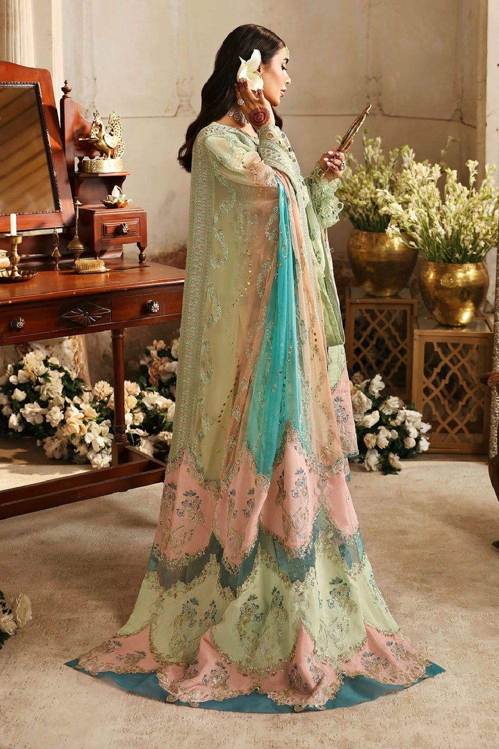Ladies Hand Embellished Organza Shalwar Kameez Online in UK USA Canada