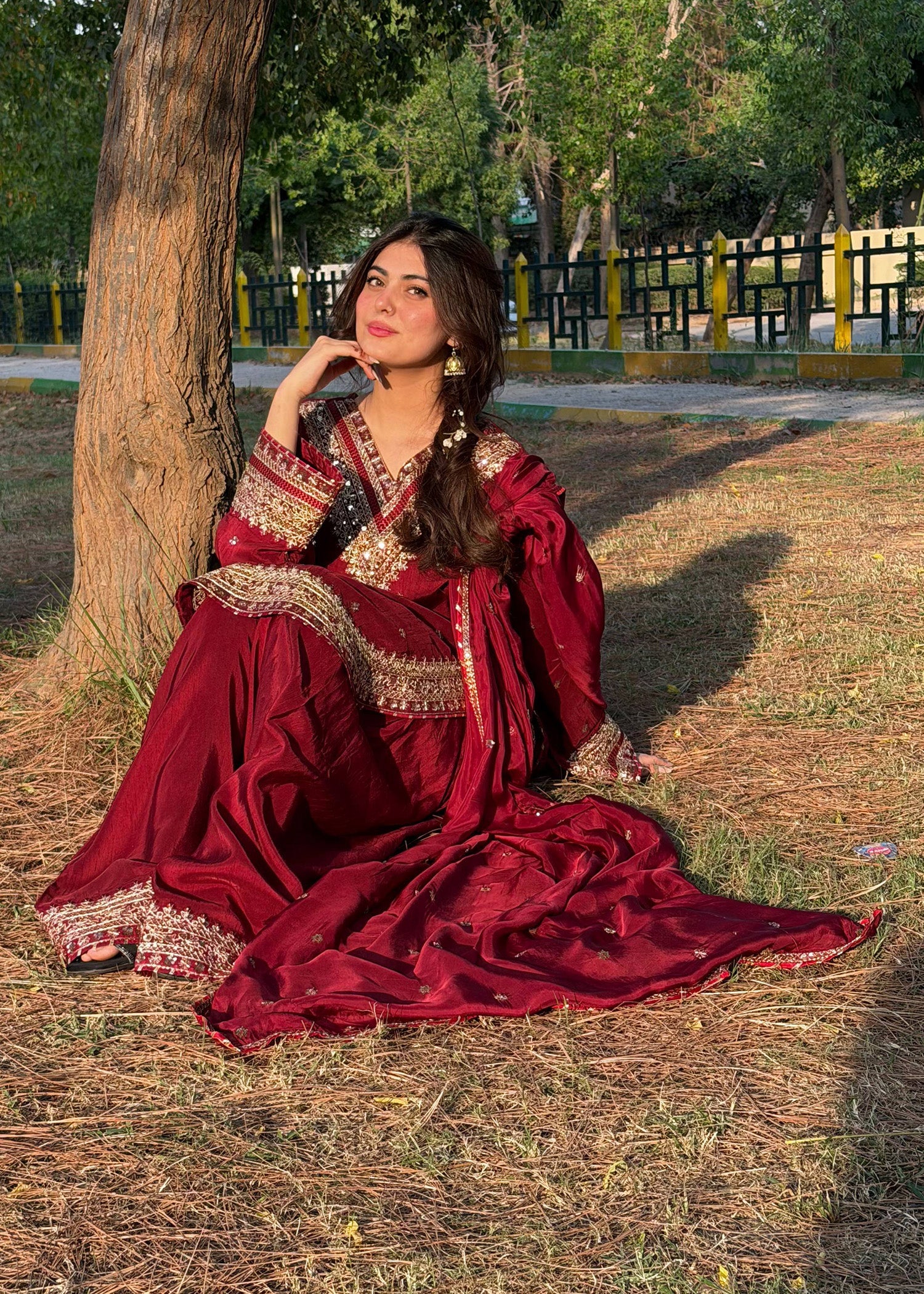 Ladies Heavy Embroidered Maroon Farshi Suit Online in UK USA Canada