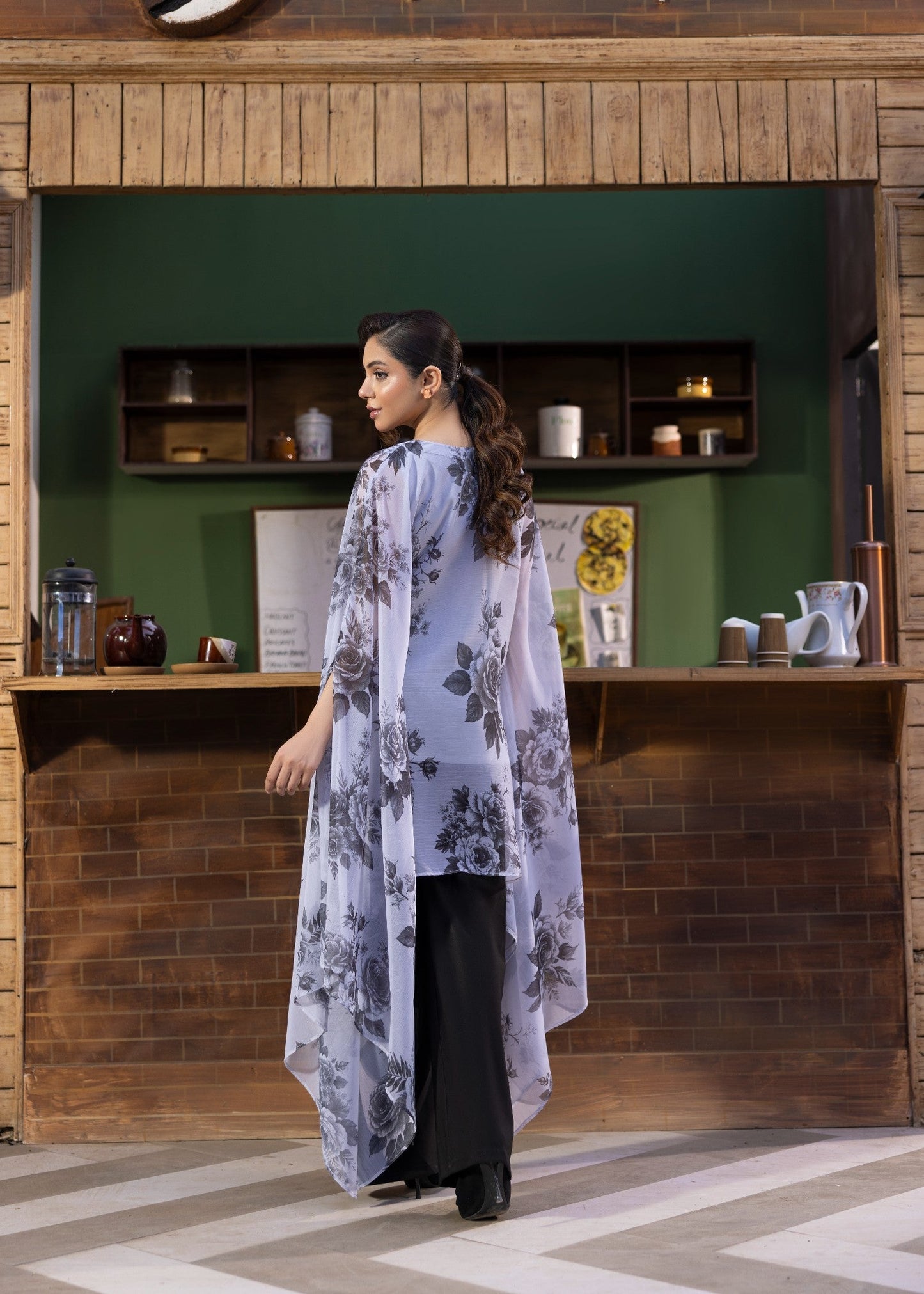 Ladies Ice Blue Chiffon Kaftan Top and Slip Online in UK USA Canada