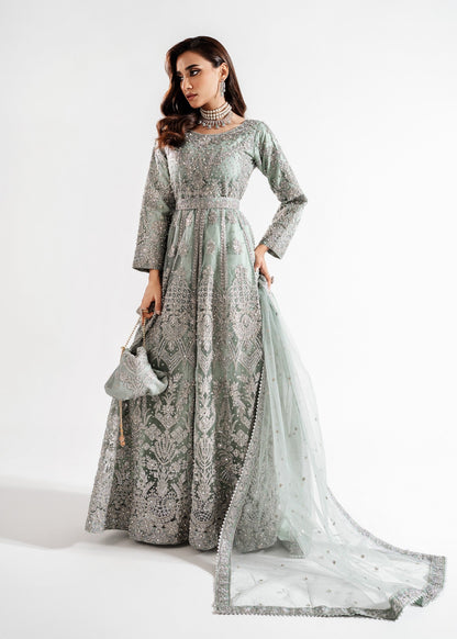 Ladies Ice Blue Embellished Flared Maxi Shalwar Kameez Online in UK USA Canada