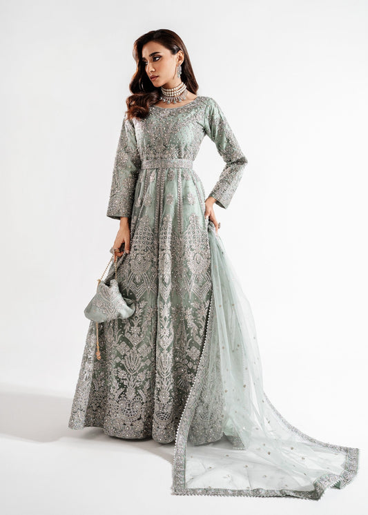 Ladies Ice Blue Embellished Flared Maxi Shalwar Kameez Online in UK USA Canada