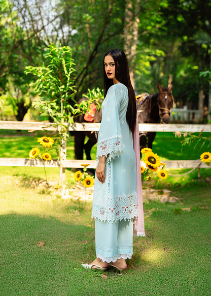 Ladies Ice Blue Embroidered Lawn Shalwar Kameez Online in UK USA Canada
