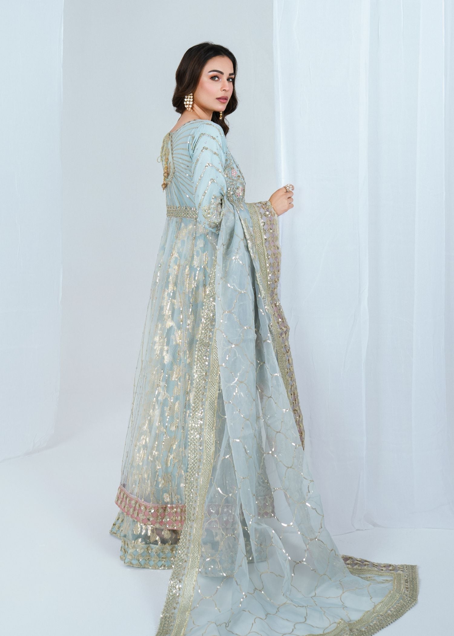 Ladies Ice Blue Net Maxi Gown Online in Dubai DXB UAE Abudhabi Meena Bazaar