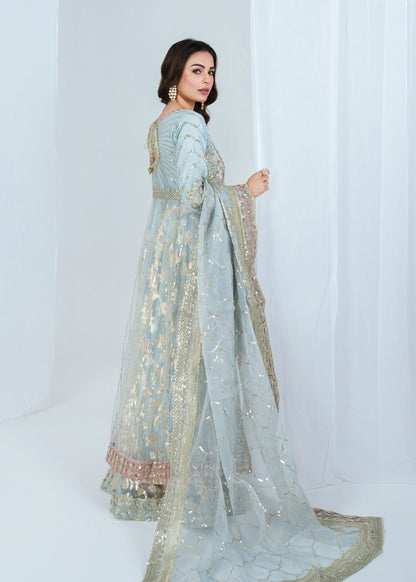 Ladies Ice Blue Net Maxi Gown Online in Dubai DXB UAE Abudhabi Meena Bazaar