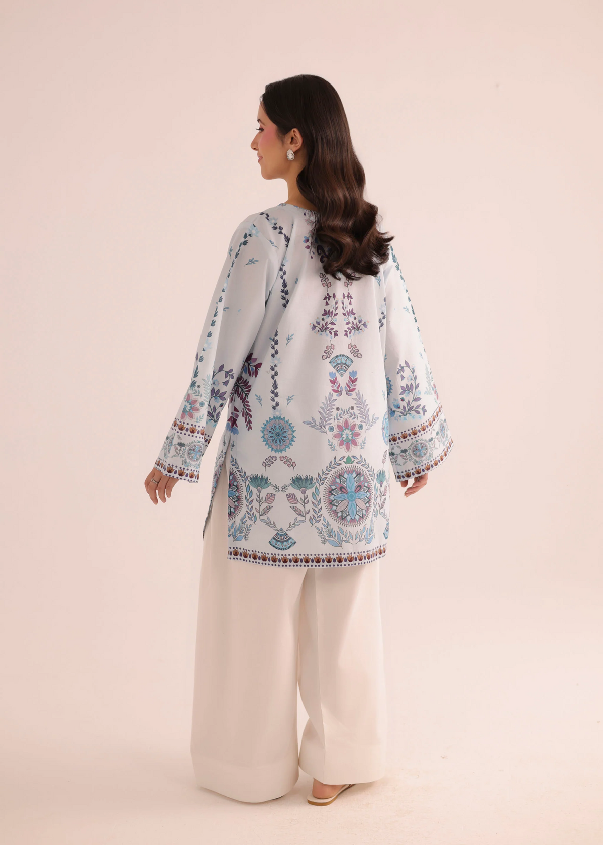 Ladies Ice Blue Printed Lawn Shirt Online in KSA Riyadh Saudi Arabia Oman Bahrain Qatar