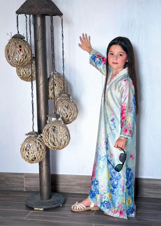 Ladies Ice Blue Silk Kaftan Online in UK USA Canada