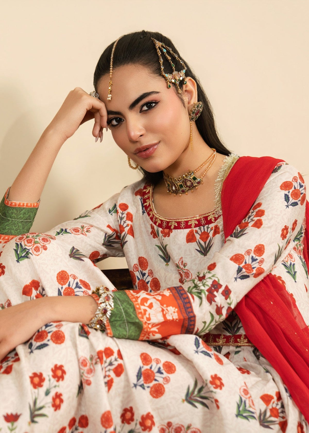 Ladies Ivory Digital Print Pishwas Online in UK USA Canada
