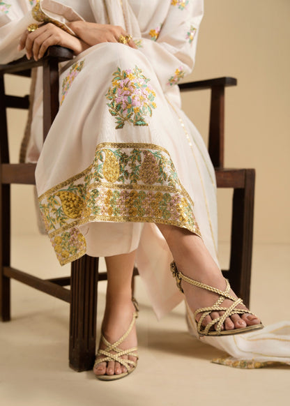 Ladies Ivory Embroidered Cotton Salwar Kameez Online in UK USA Canada